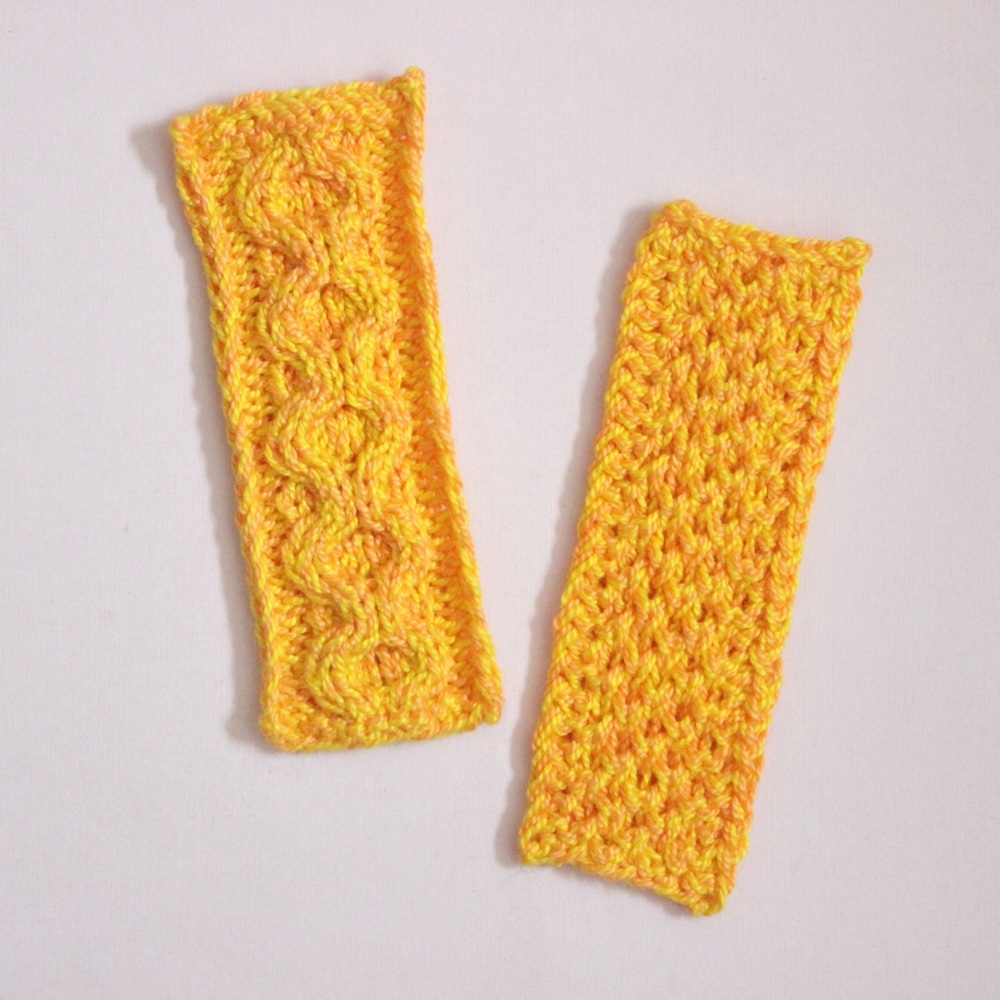 Set of Handmade Yellow Cotton Knit Bookmarks in Honeycomb and Bee Stitch